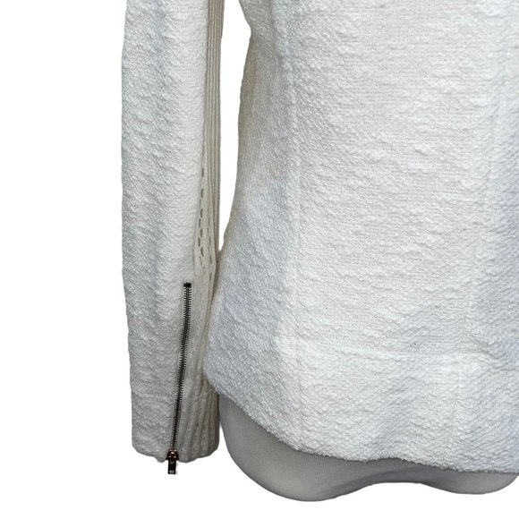 IRO Hurley White Leather Trim Textured Knit Zip Jacket FR38 Pockets Embroidered - Picture 10 of 12